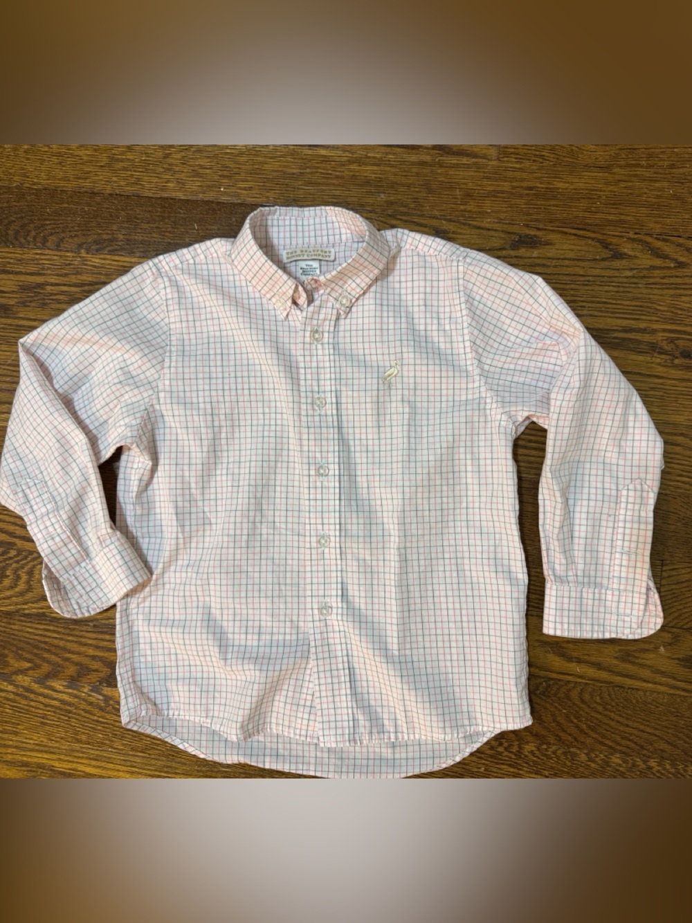 Boys, Size 4T The Beaufort Bonnet Company White Shirt with Pink / Gray Grid